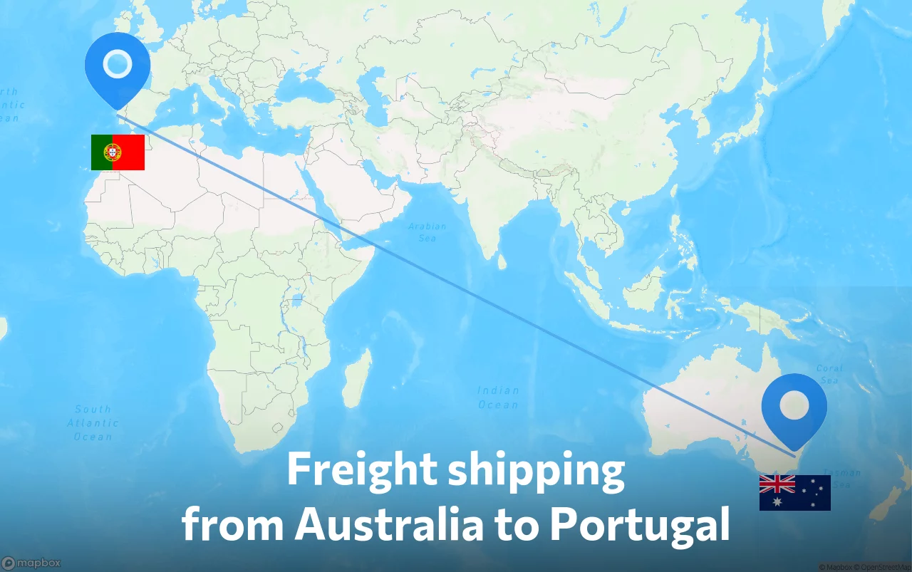 Shipping route from Australia to Portugal