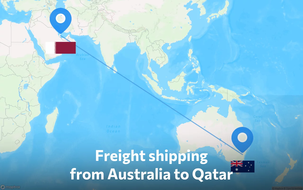 Shipping route from Australia to Qatar