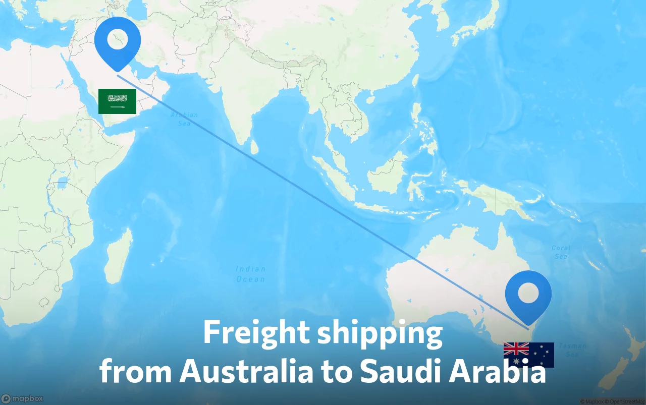 Shipping route from Australia to Saudi Arabia