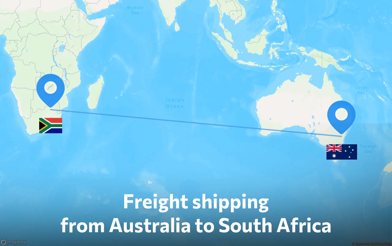 Shipping route from Australia to South Africa