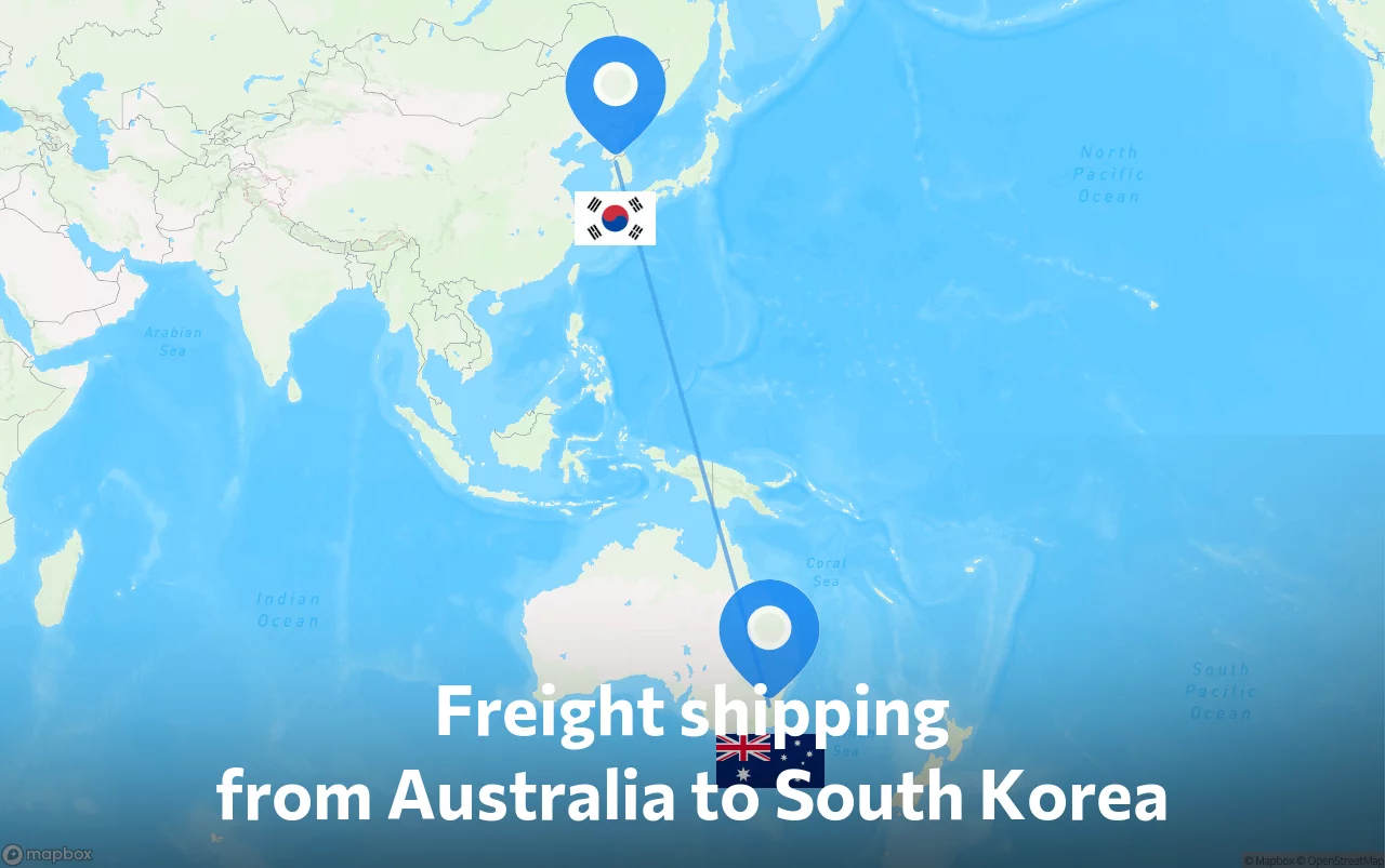 Shipping route from Australia to South Korea