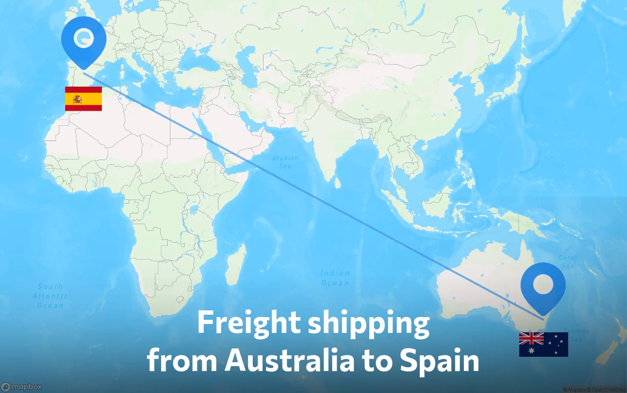 Shipping route from Australia to Spain