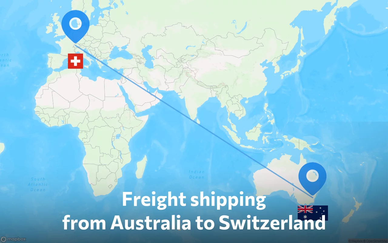 Shipping route from Australia to Switzerland