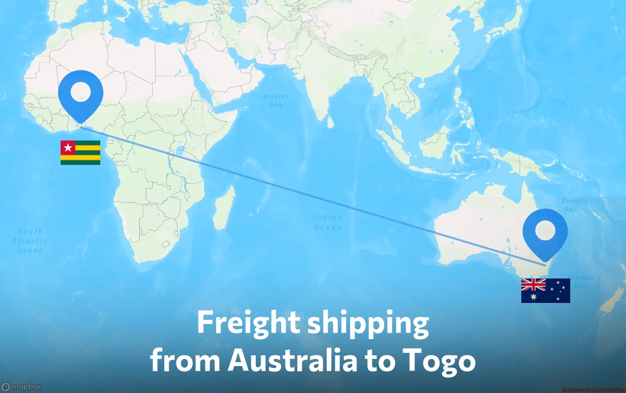Shipping route from Australia to Togo