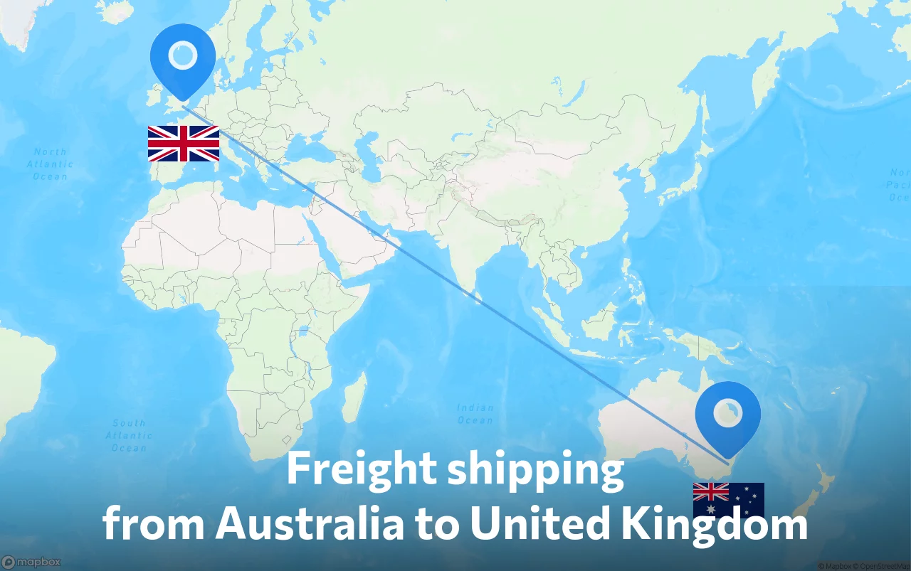 Shipping route from Australia to United Kingdom