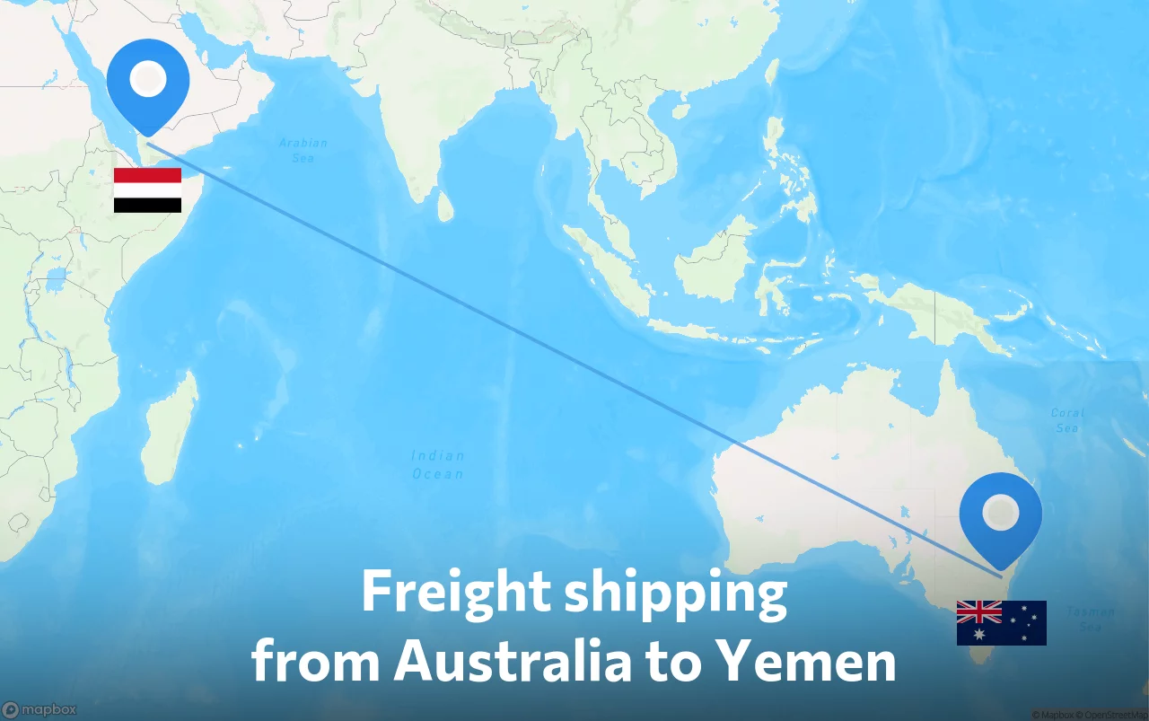 Shipping route from Australia to Yemen