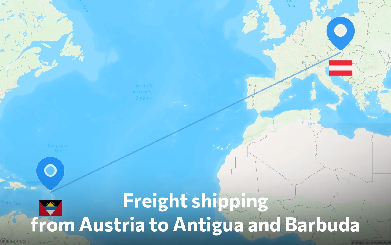 Shipping route from Austria to Antigua and Barbuda