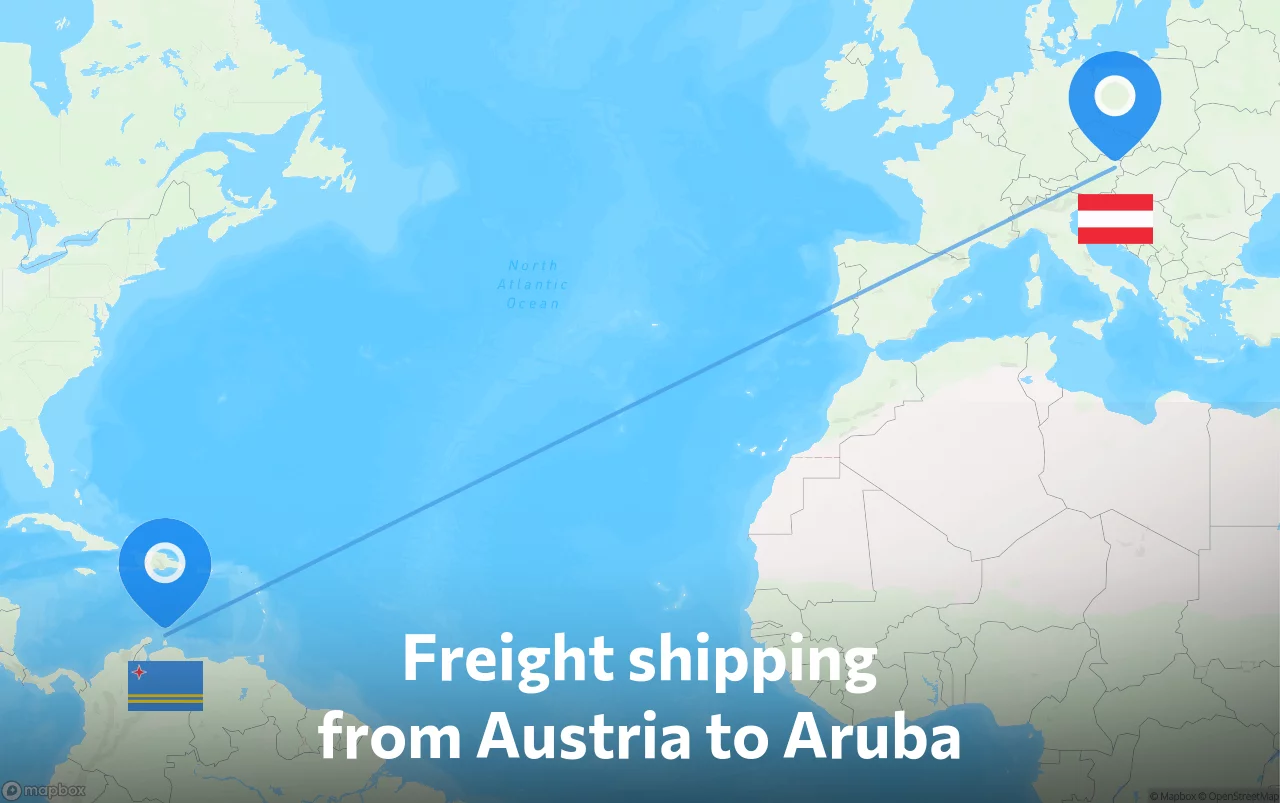 Shipping route from Austria to Aruba