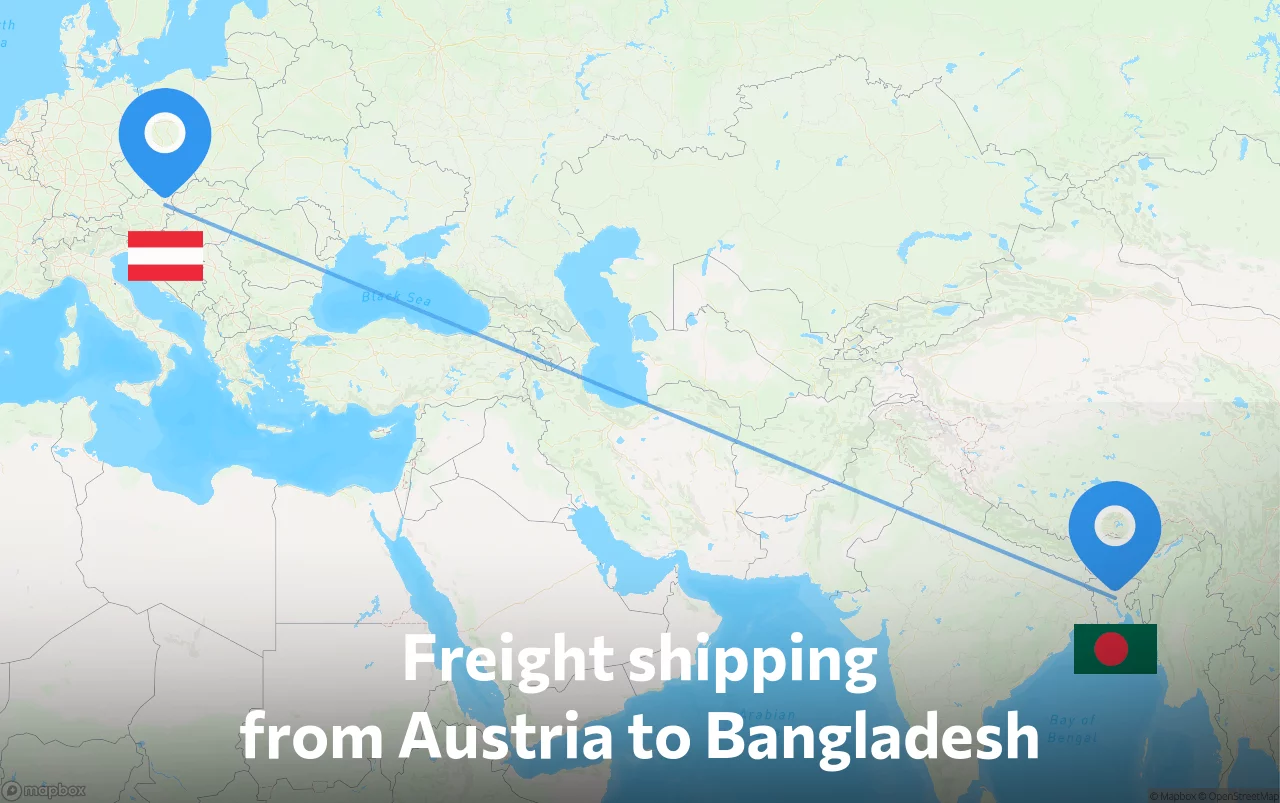 Shipping route from Austria to Bangladesh