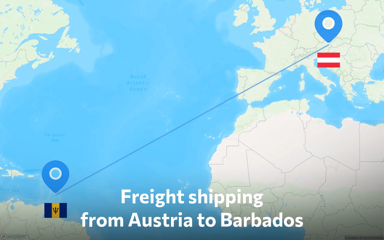 Shipping route from Austria to Barbados