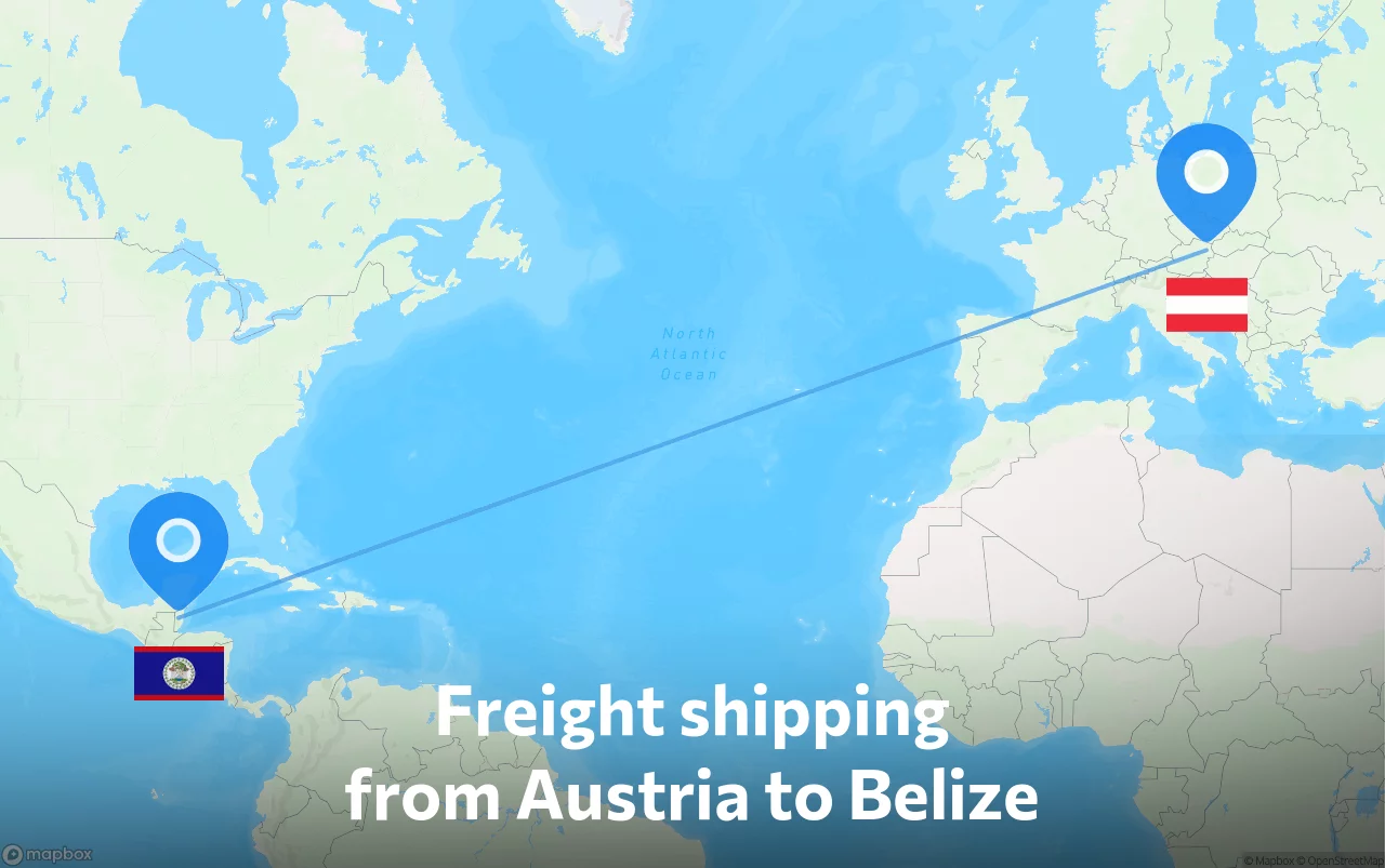 Shipping route from Austria to Belize