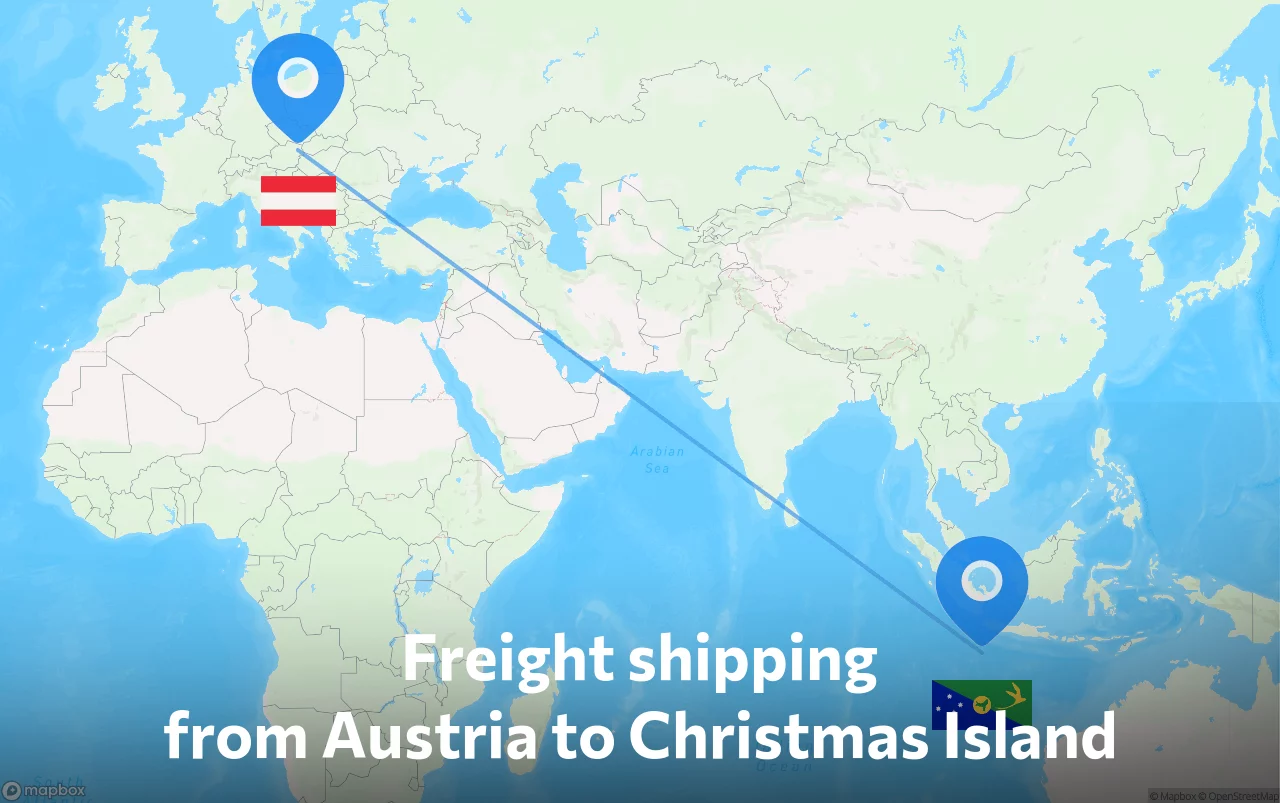 Shipping route from Austria to Christmas Island
