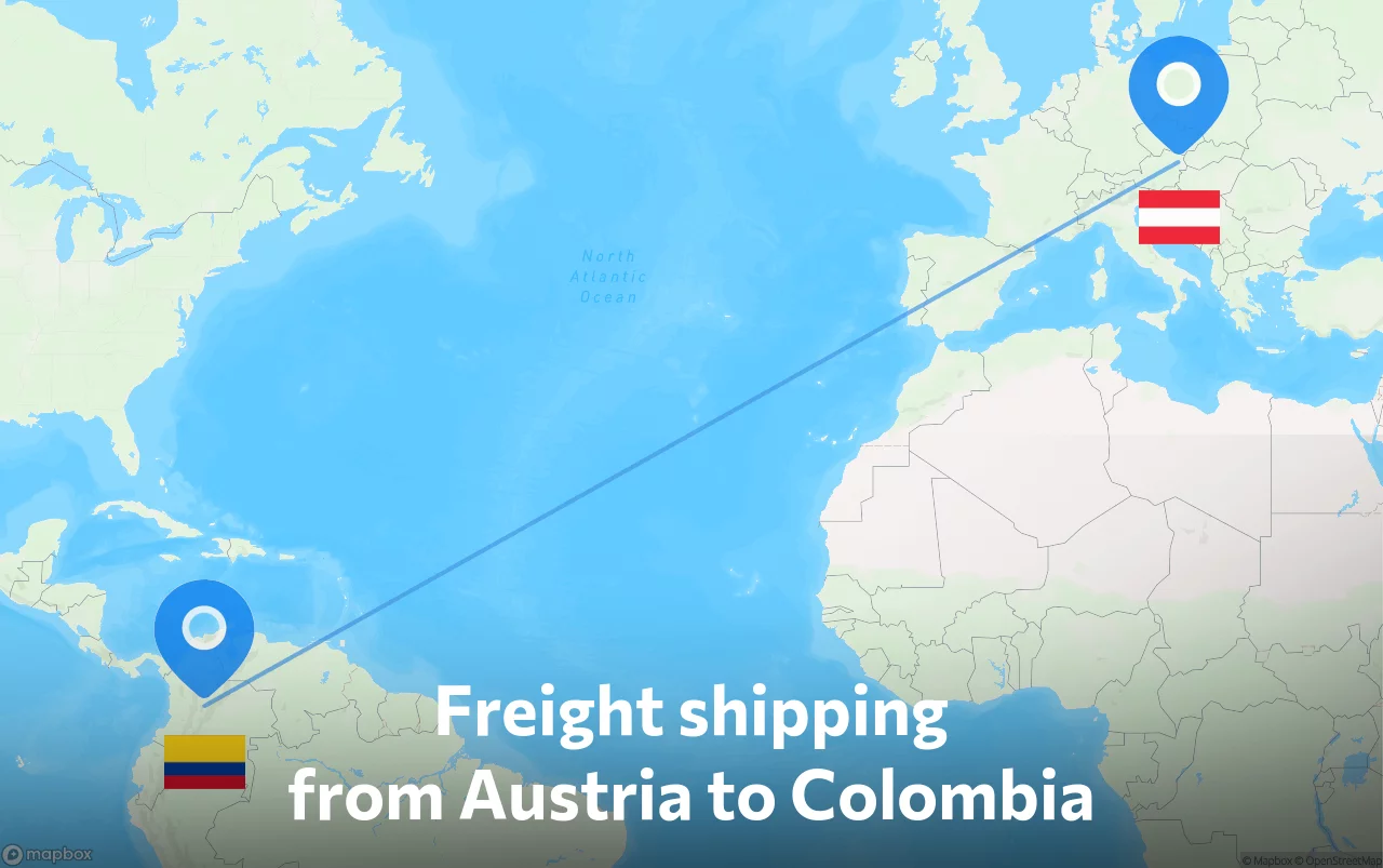 Shipping route from Austria to Colombia