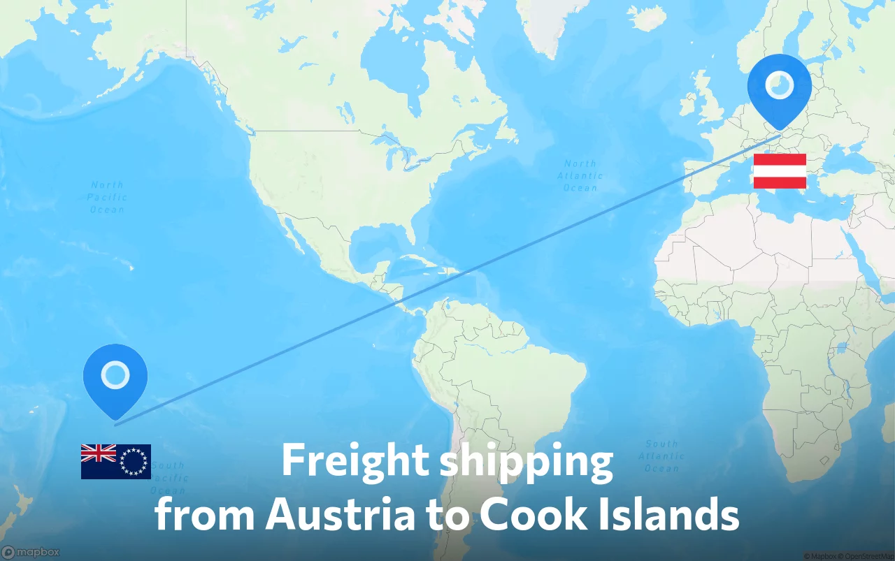 Shipping route from Austria to Cook Islands