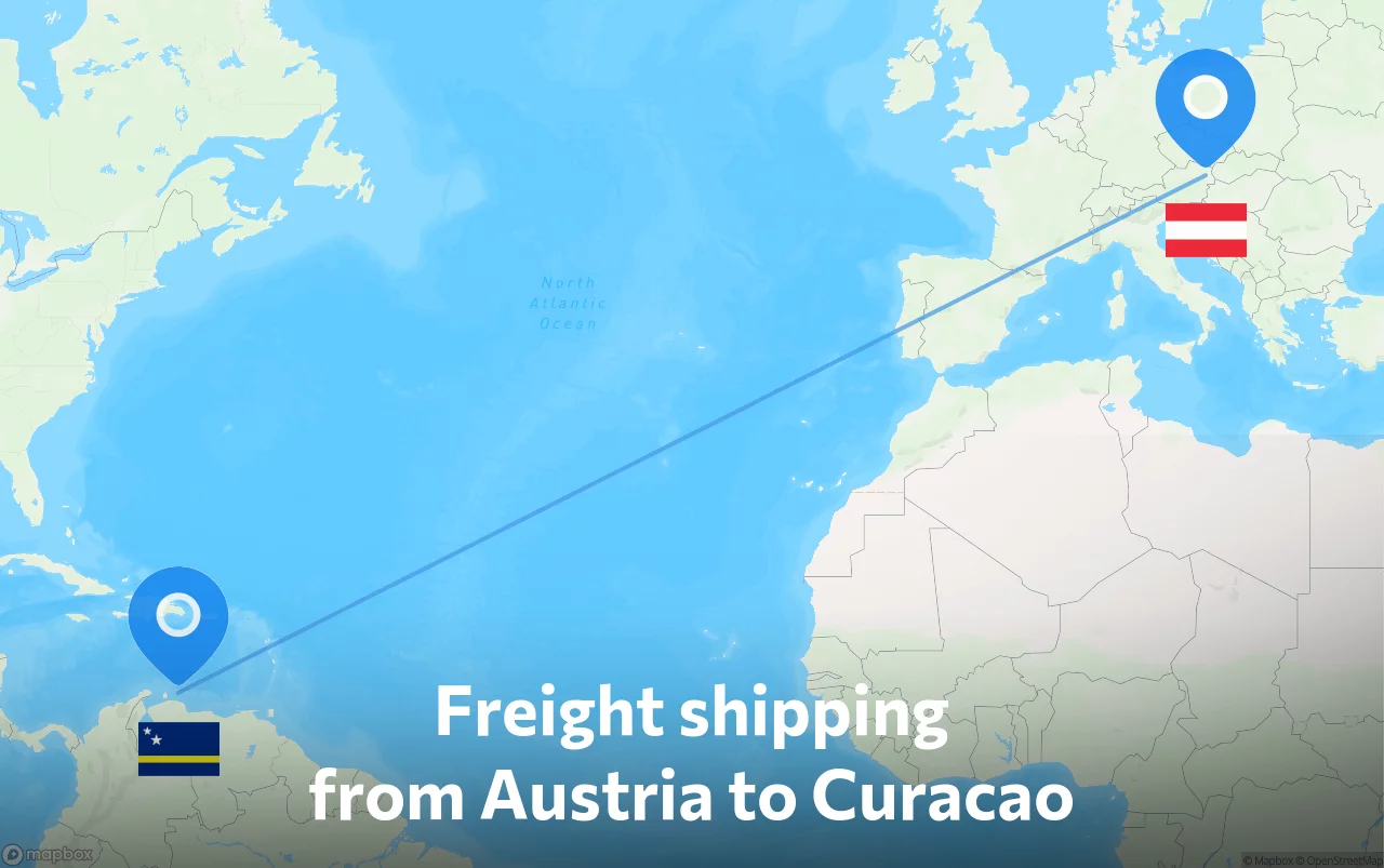 Shipping route from Austria to Curacao