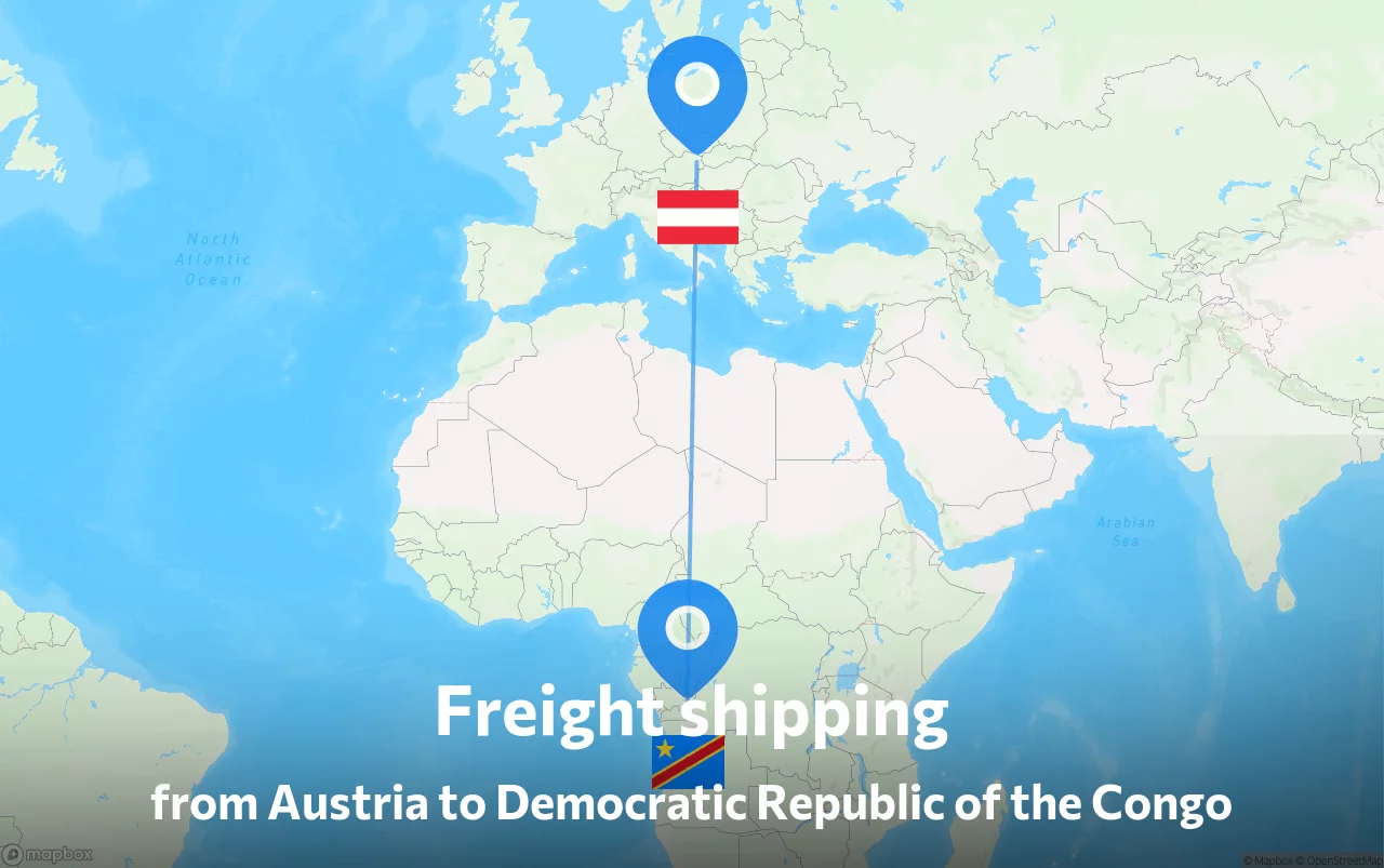 Shipping route from Austria to Democratic Republic of the Congo