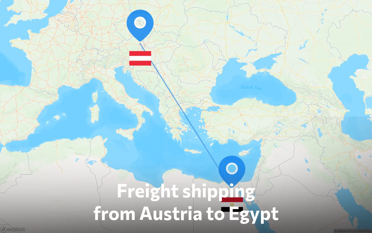 Shipping route from Austria to Egypt