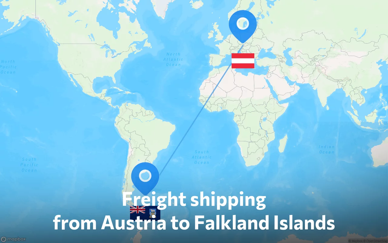 Shipping route from Austria to Falkland Islands