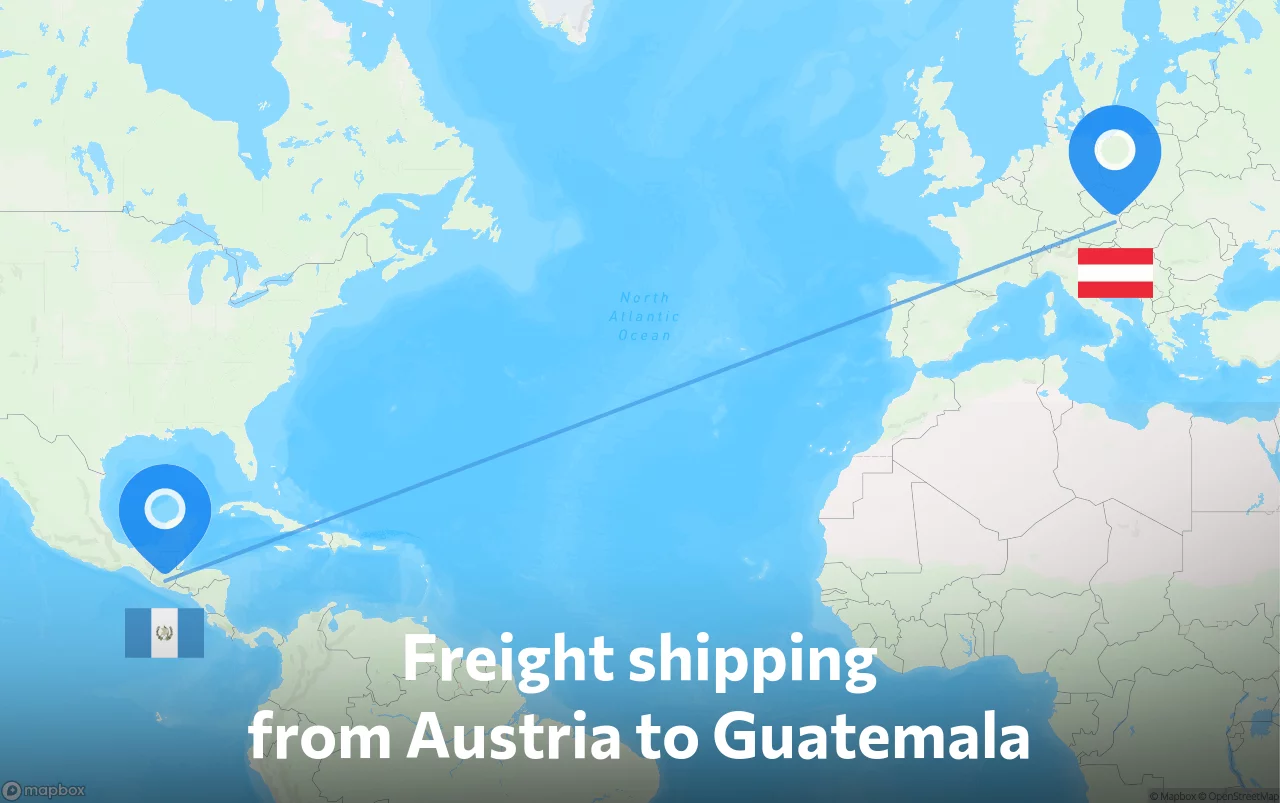 Shipping route from Austria to Guatemala