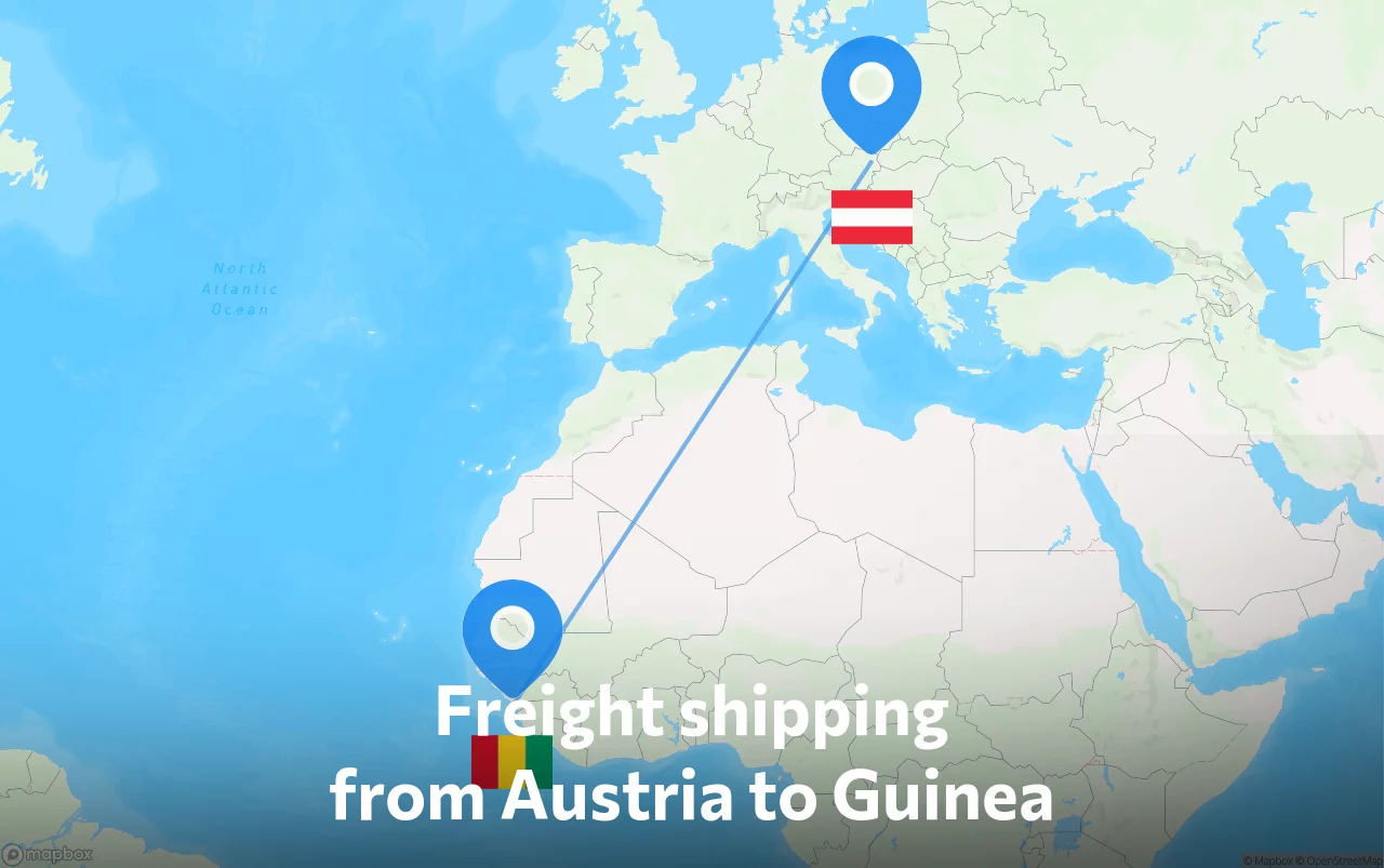 Shipping route from Austria to Guinea