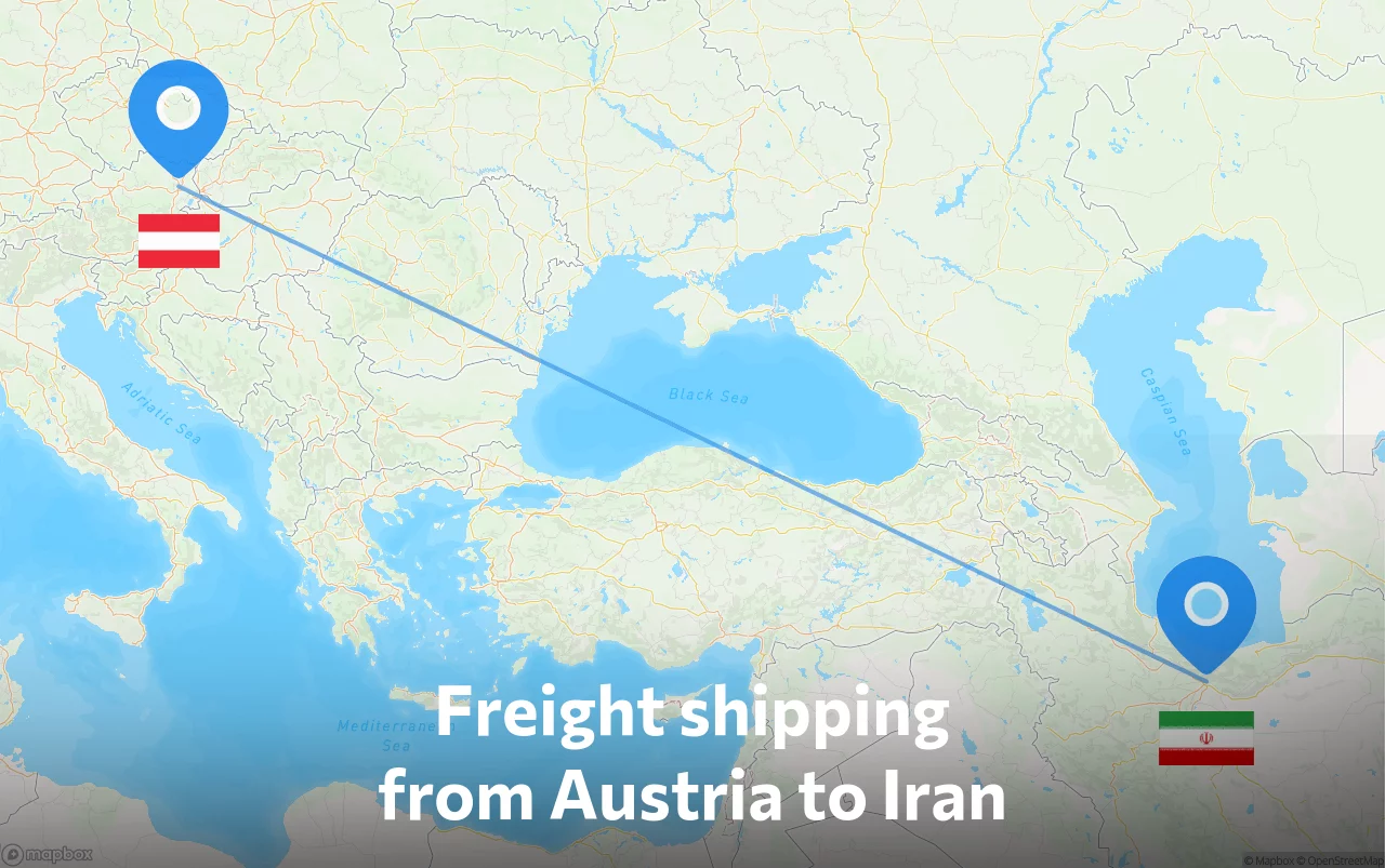 Shipping route from Austria to Iran