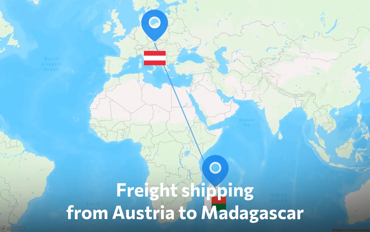 Shipping route from Austria to Madagascar