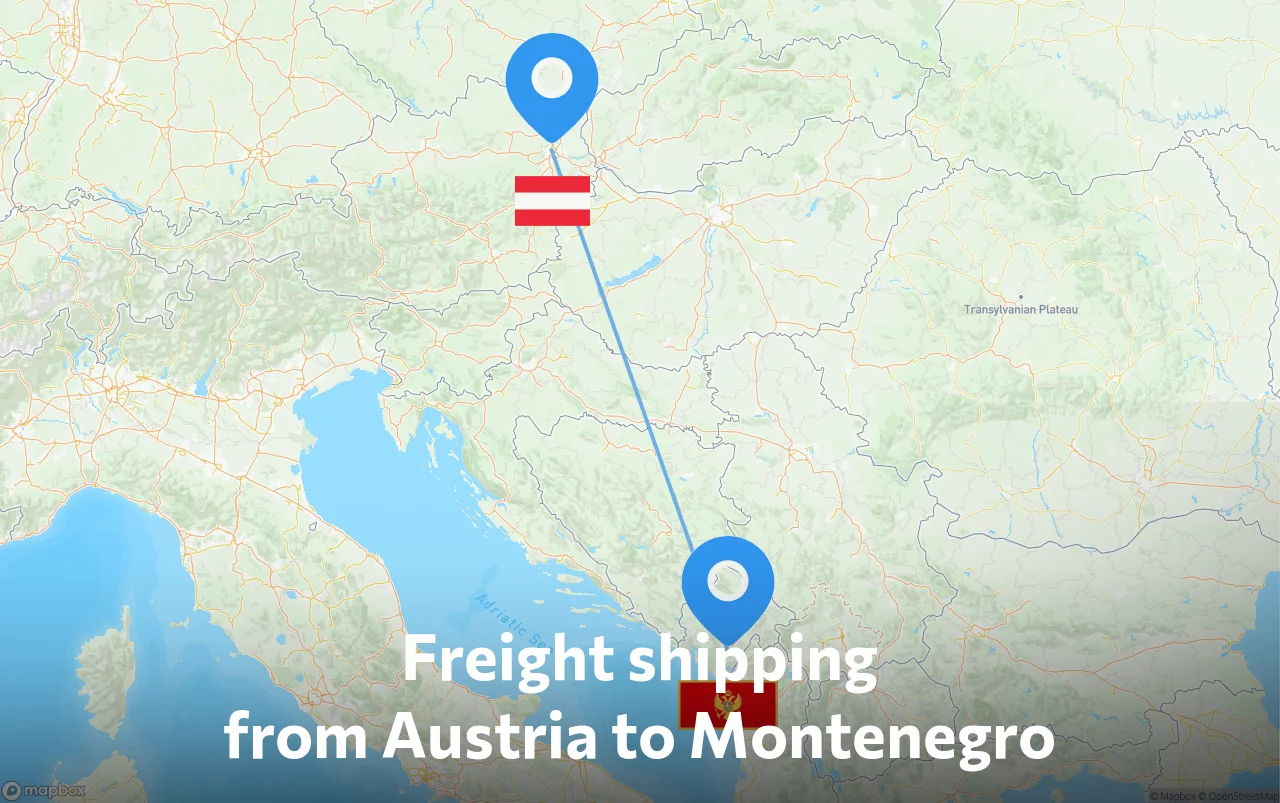 Shipping route from Austria to Montenegro