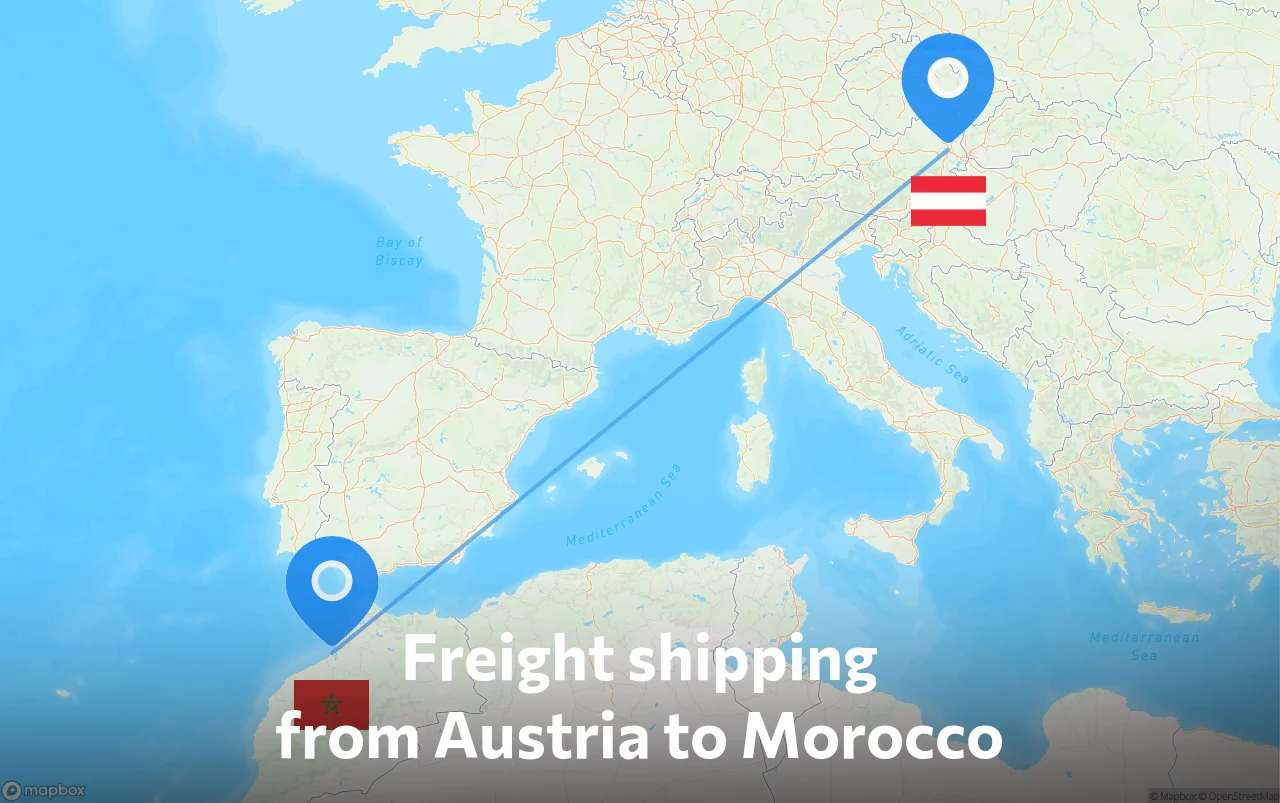Shipping route from Austria to Morocco