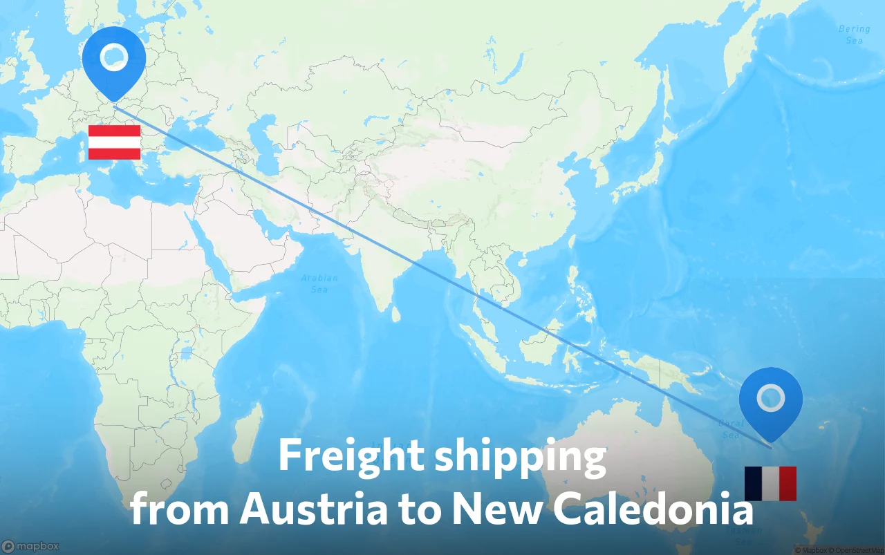 Shipping route from Austria to New Caledonia