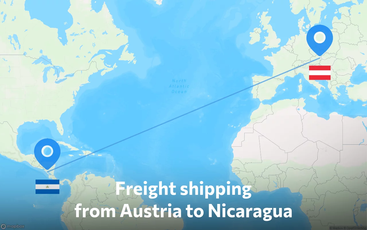 Shipping route from Austria to Nicaragua