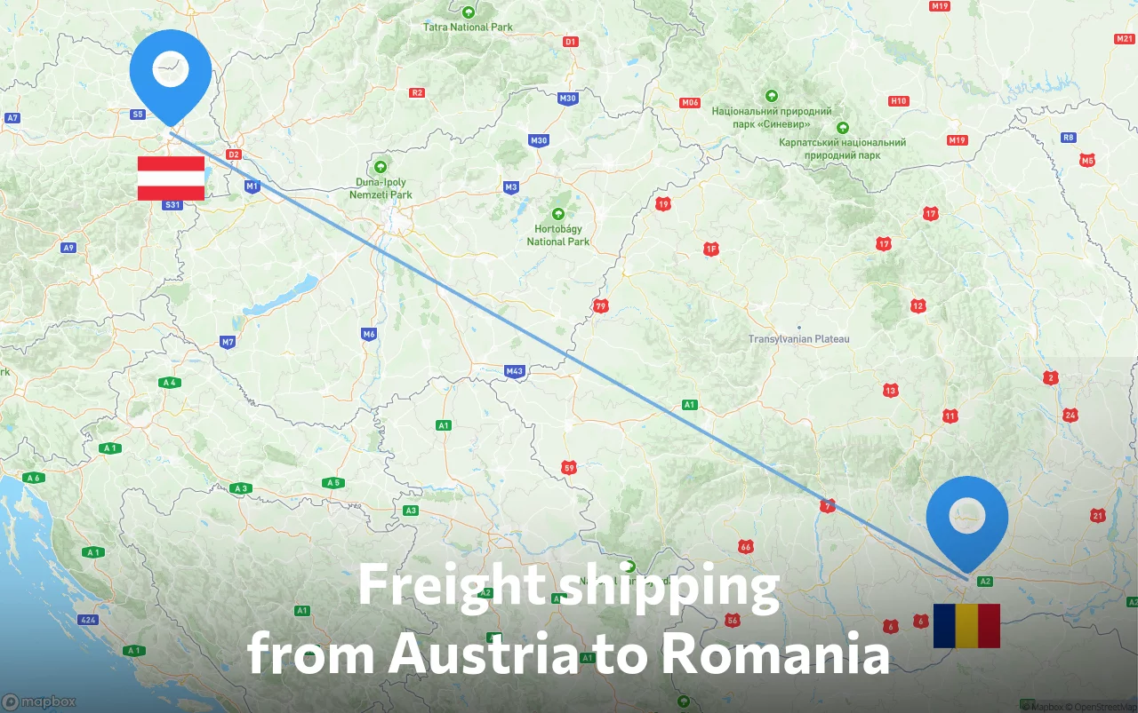 Shipping route from Austria to Romania