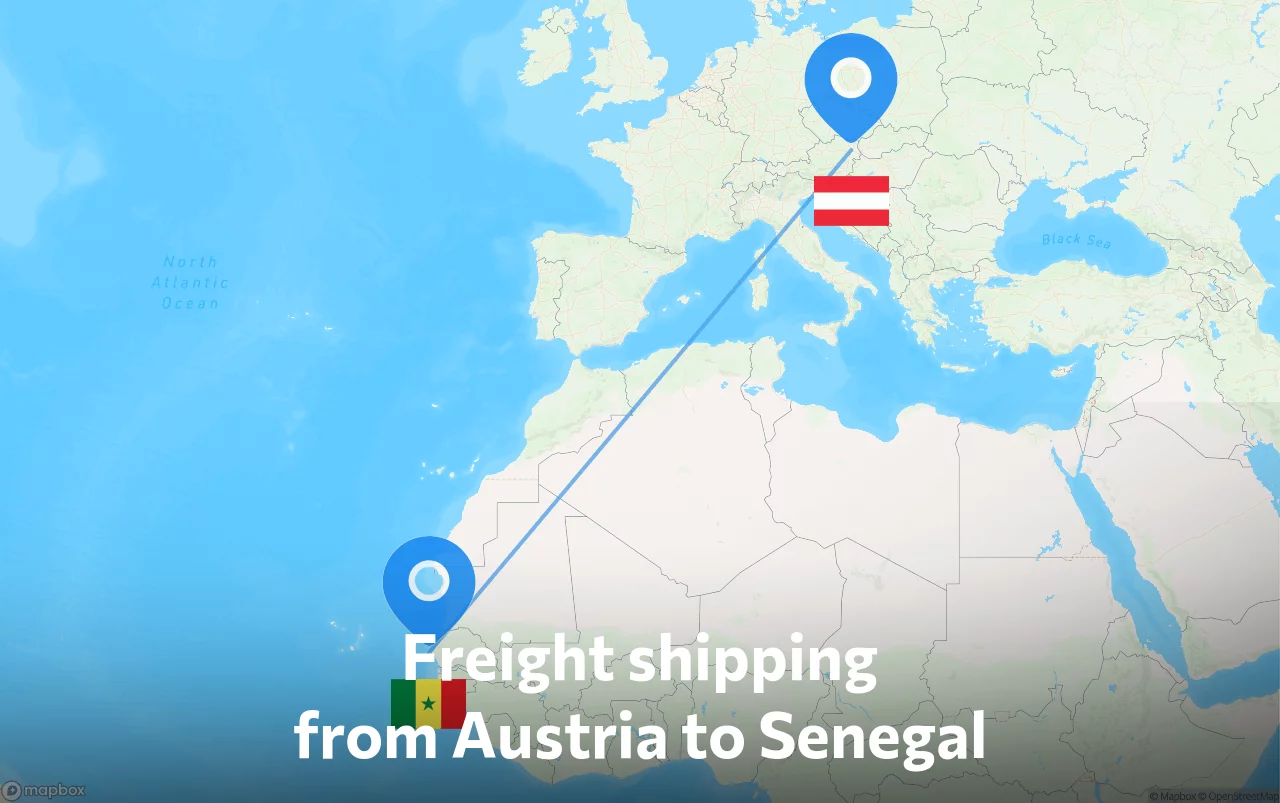 Shipping route from Austria to Senegal