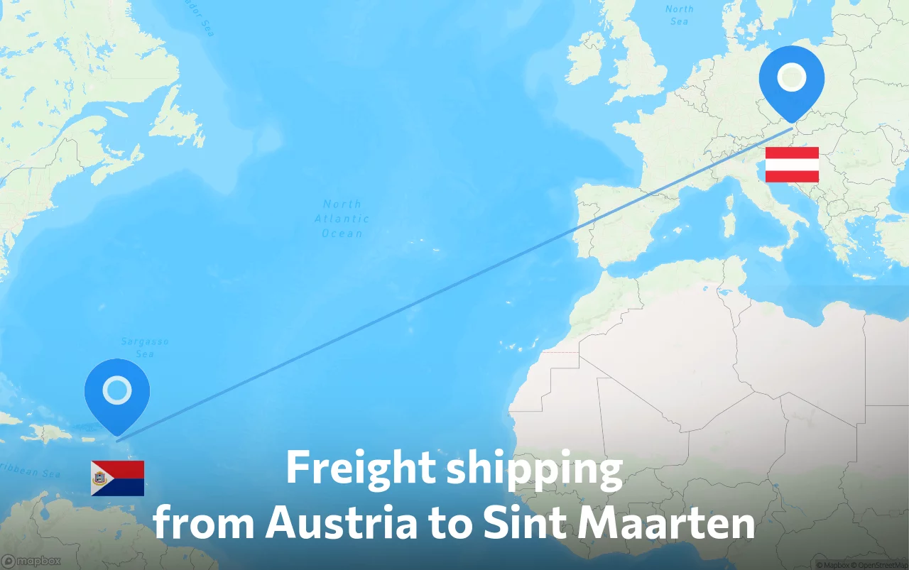 Shipping route from Austria to Sint Maarten