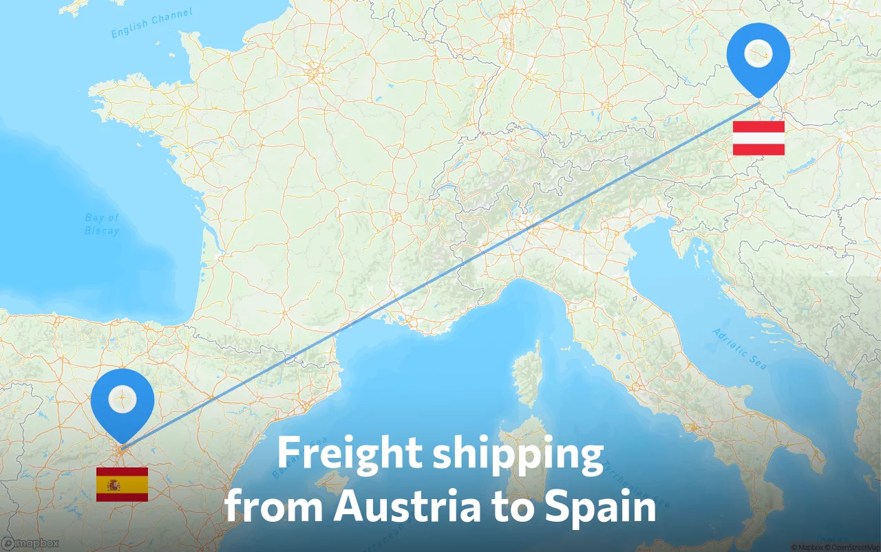 Shipping route from Austria to Spain