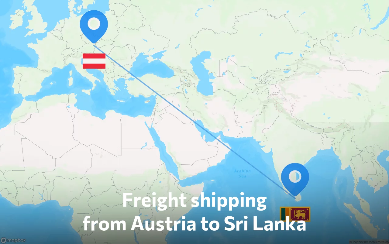 Shipping route from Austria to Sri Lanka