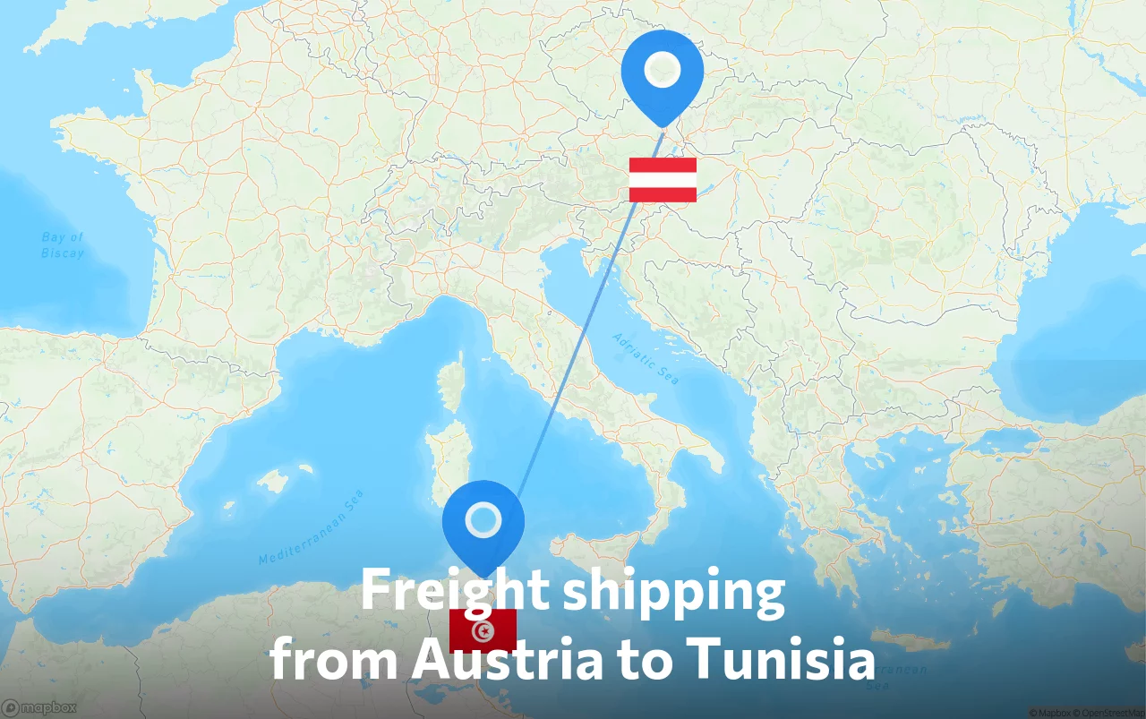 Shipping route from Austria to Tunisia