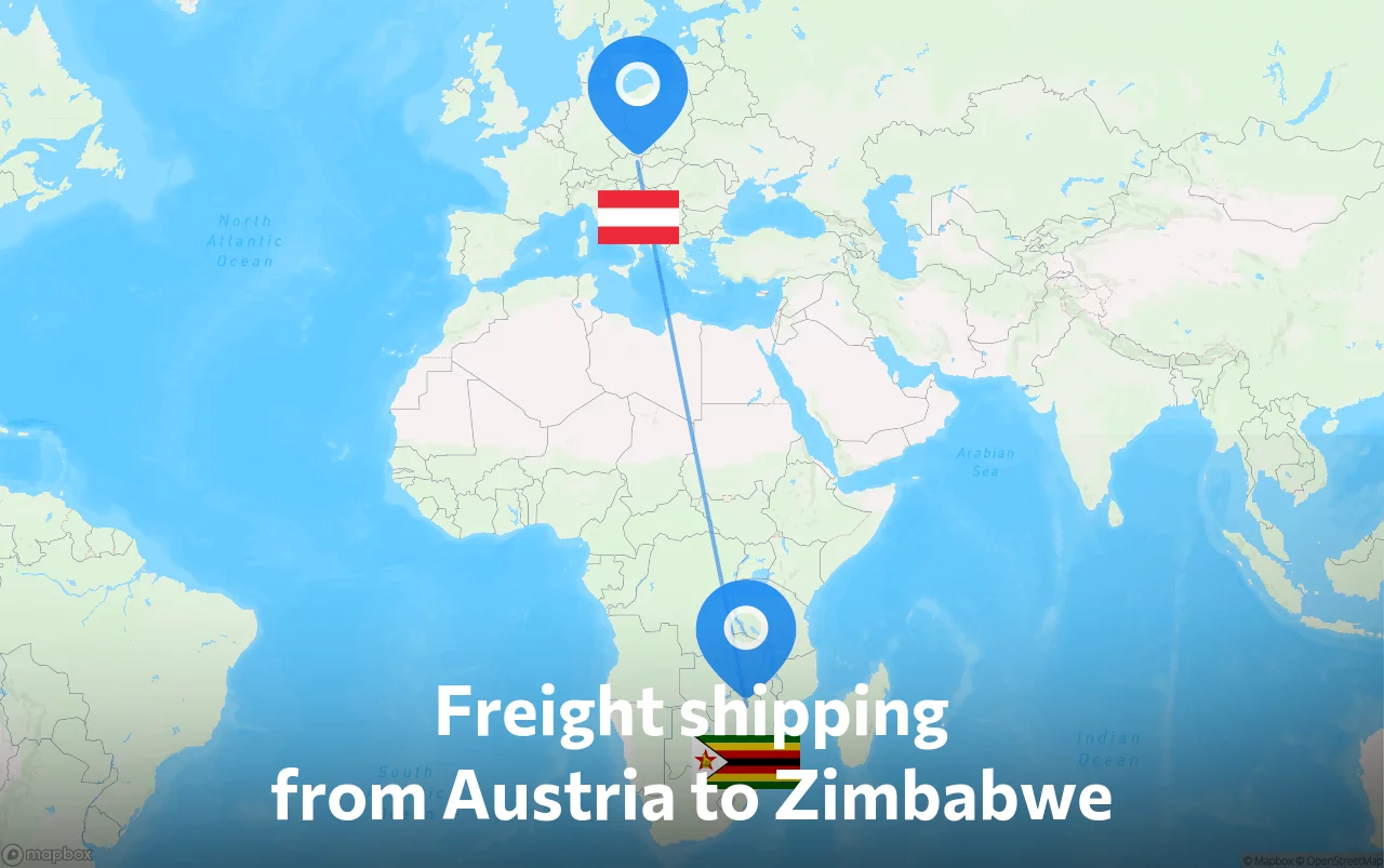 Shipping route from Austria to Zimbabwe