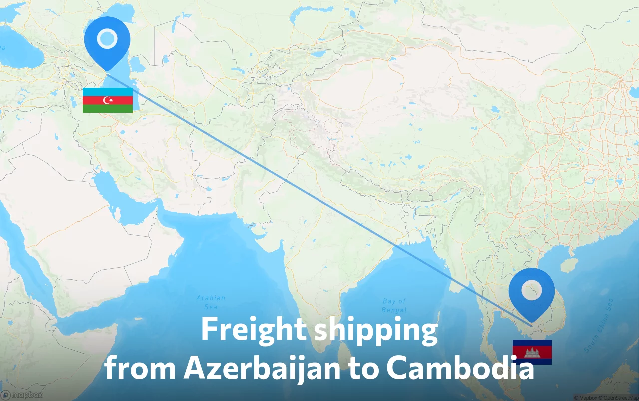 Shipping route from Azerbaijan to Cambodia