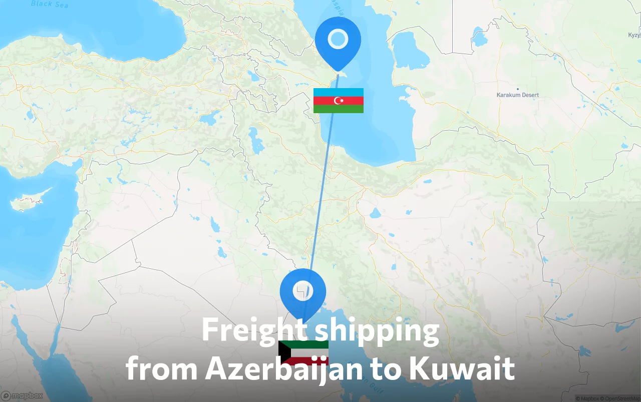 Shipping route from Azerbaijan to Kuwait