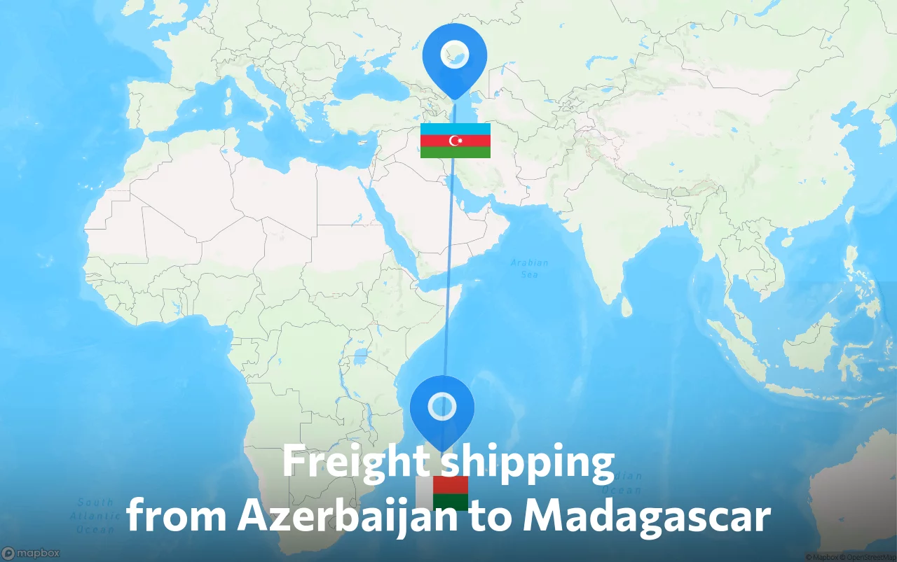 Shipping route from Azerbaijan to Madagascar