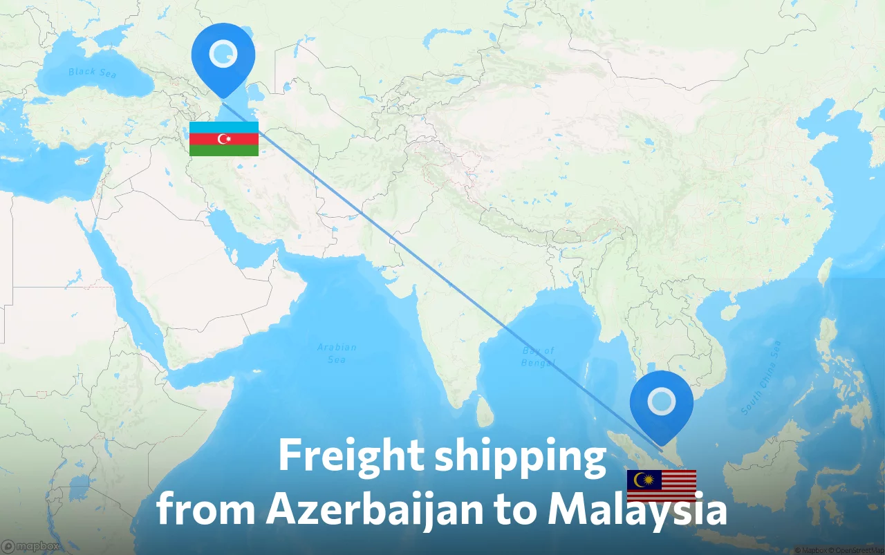 Shipping route from Azerbaijan to Malaysia
