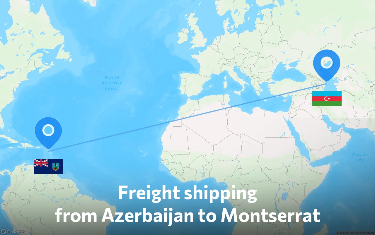 Shipping route from Azerbaijan to Montserrat