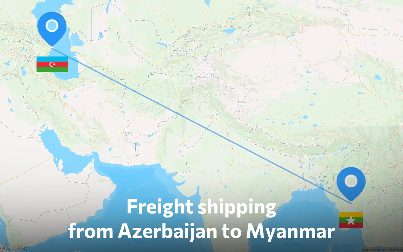 Shipping route from Azerbaijan to Myanmar