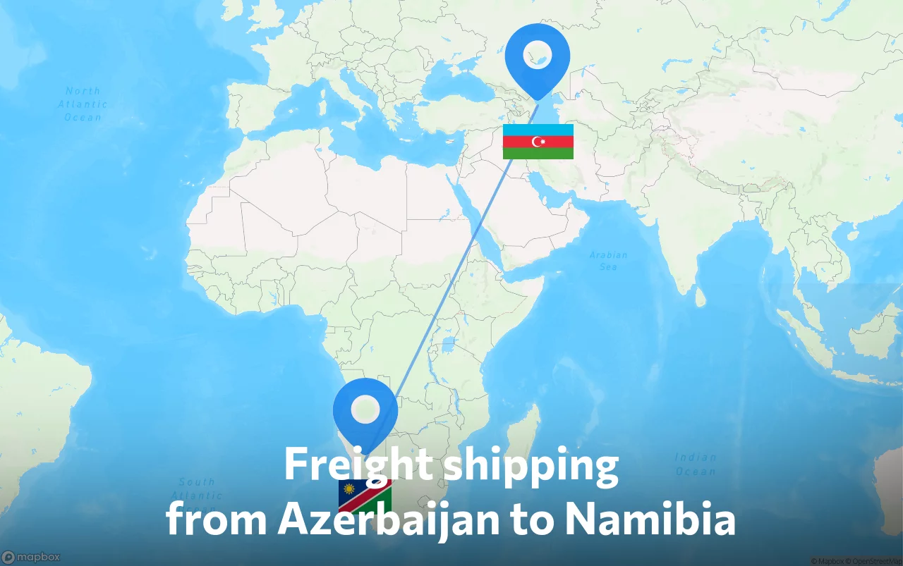 Shipping route from Azerbaijan to Namibia