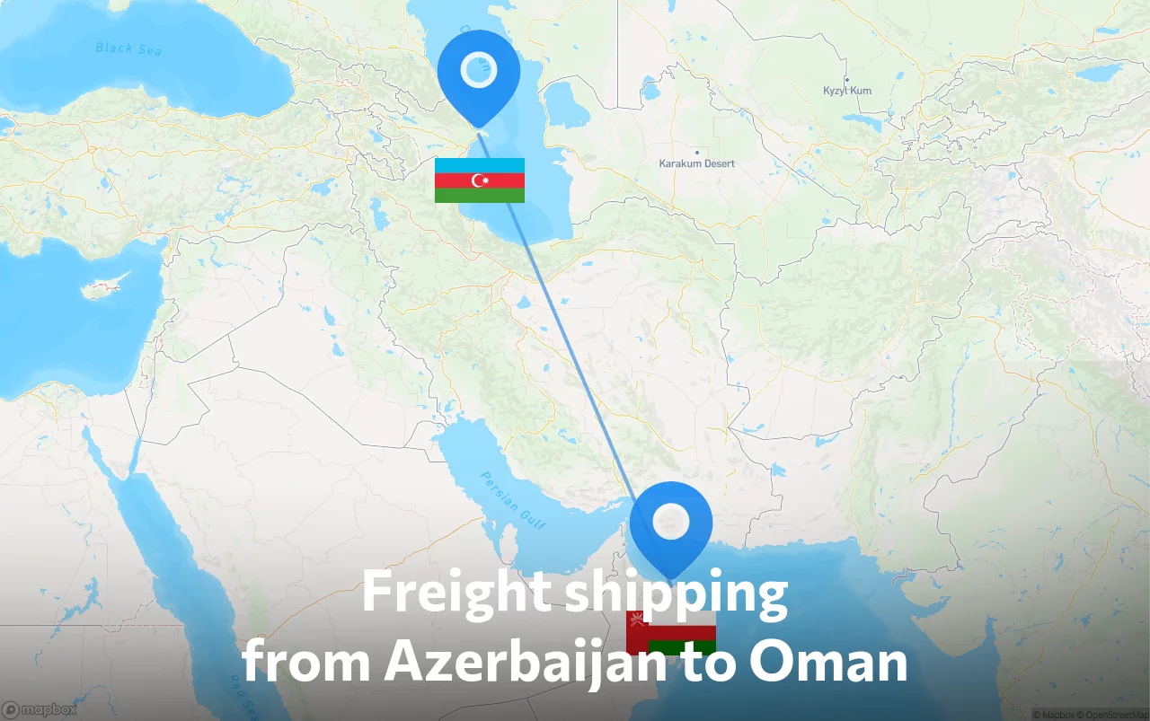 Shipping route from Azerbaijan to Oman