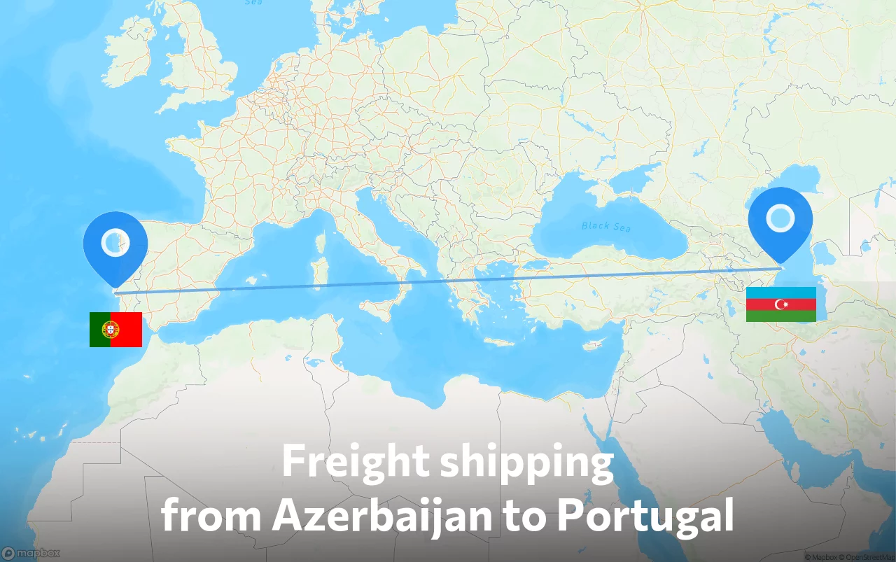 Shipping route from Azerbaijan to Portugal