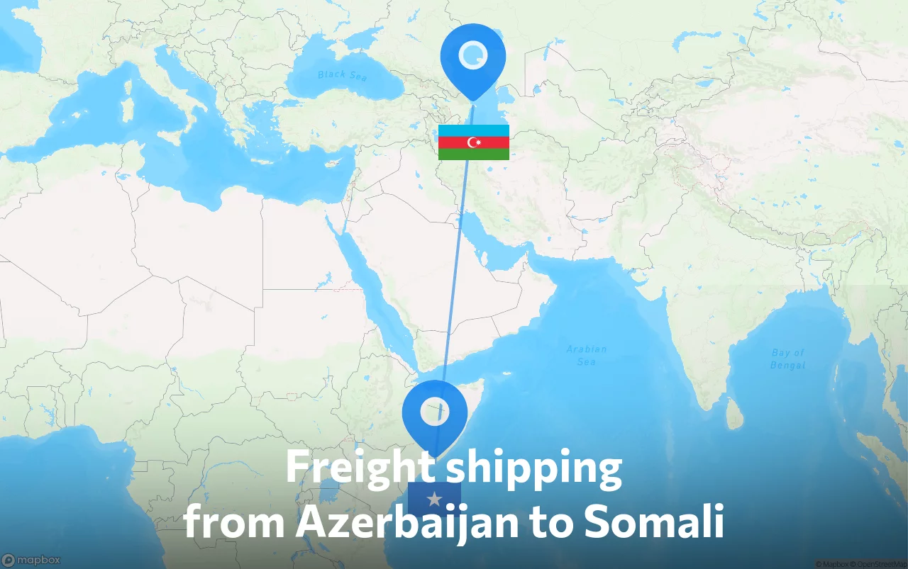 Shipping route from Azerbaijan to Somali