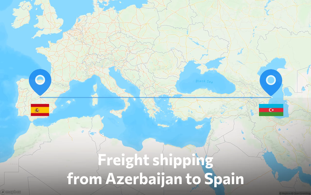 Shipping route from Azerbaijan to Spain