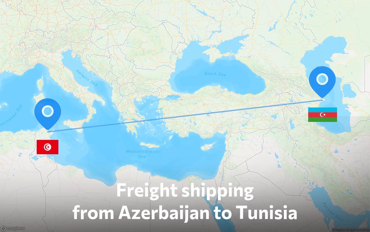 Shipping route from Azerbaijan to Tunisia