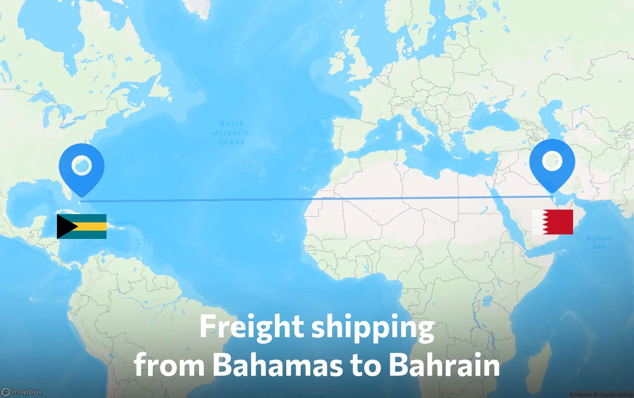 Shipping route from Bahamas to Bahrain